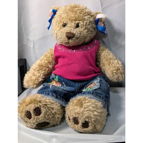 Build-A-Bear Workshop Other - Vintage Build A Bear Workshop Curly Teddy Bear Pink Bling Tank Embroid Jeans 16"